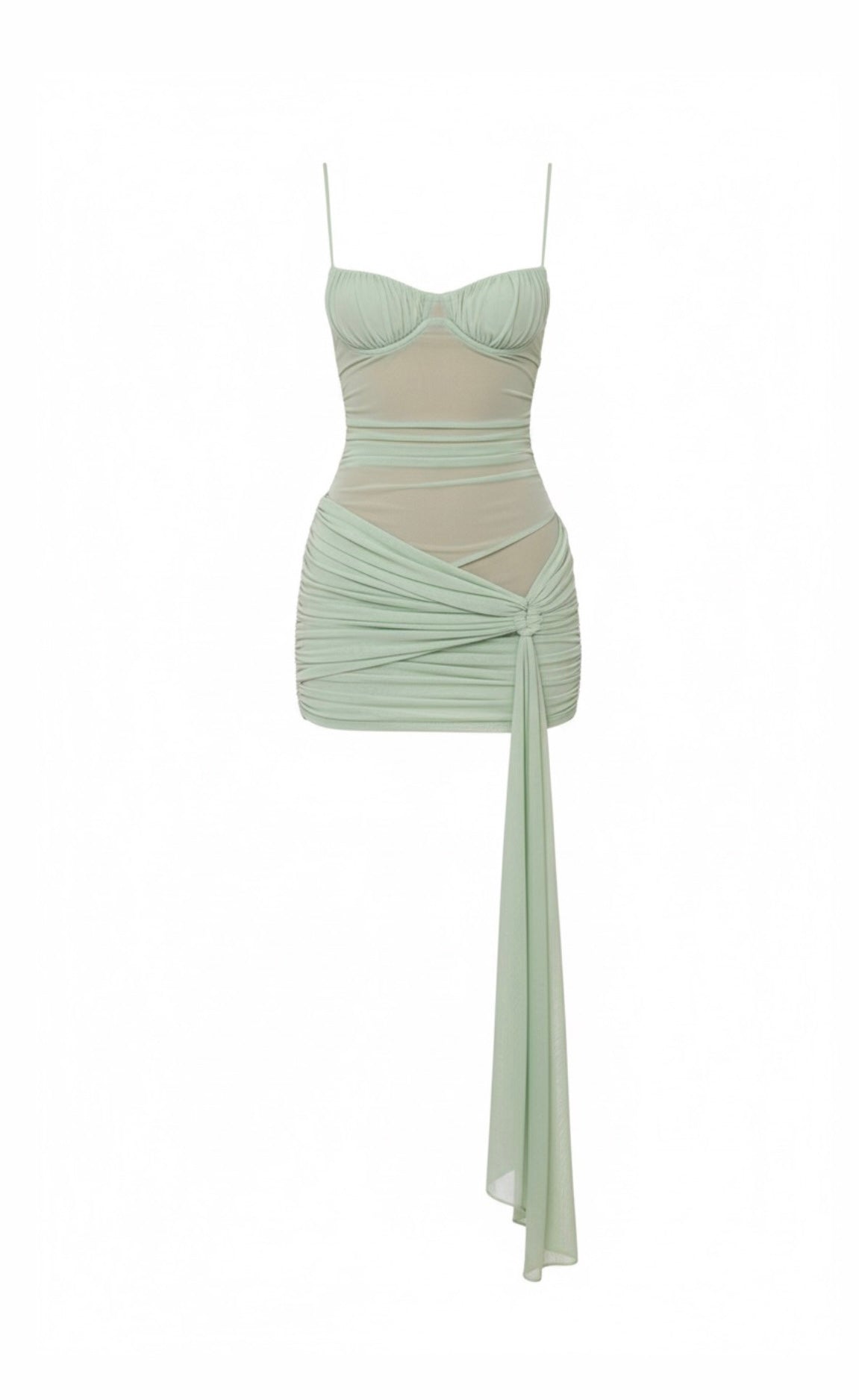 Mint Mesh- Ruched Mini Dress