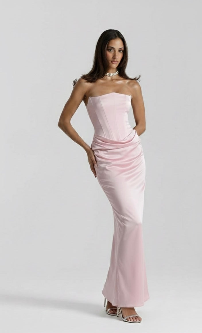The Serene Satin Corset-Pink dress