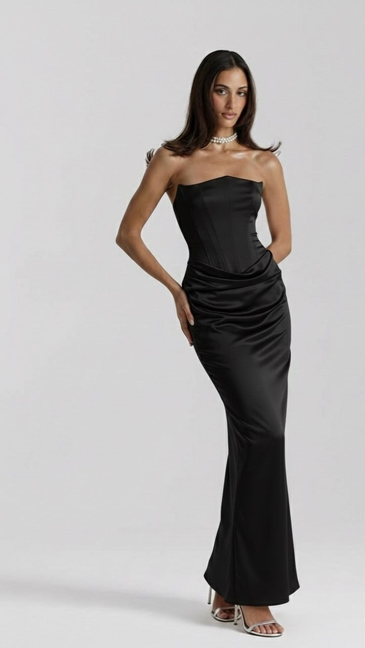 The Serene Satin Corset-Black dress